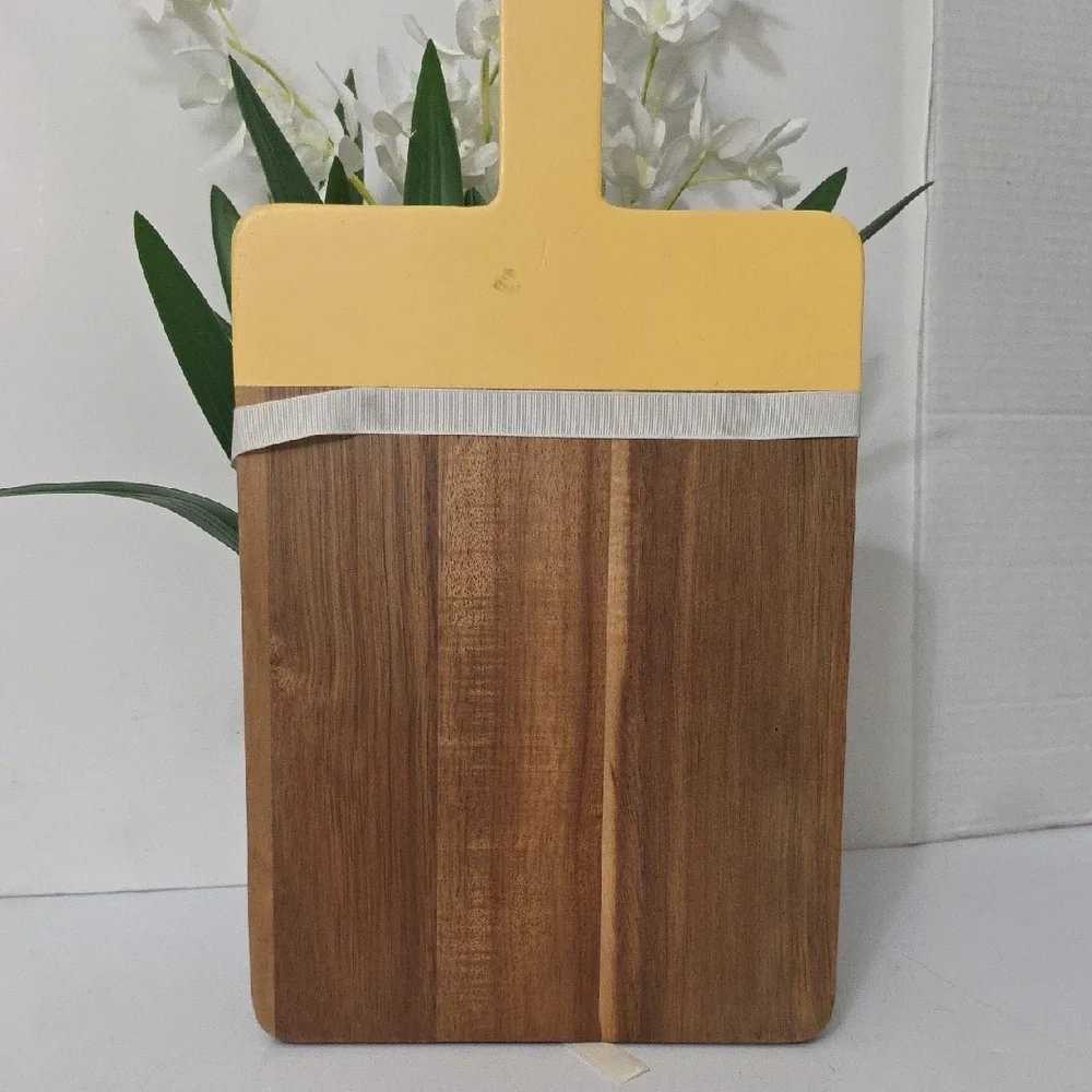 Natural Elements Yellow and Brown Cheese Board & Spreader Set, NWT